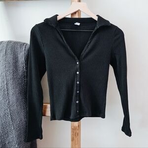 Old Navy Black Ribbed Collared Button-Up Crop Cardigan (Size S)